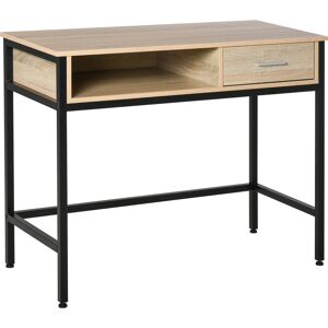 Homcom Bureau style industriel casier tiroir metal noir chene clair