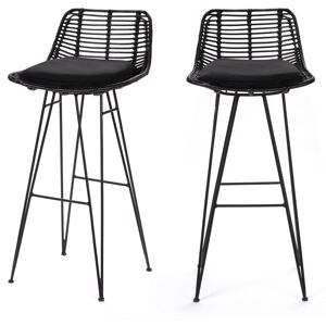 Drawer Lot de 2 chaises de bar design en rotin 75cm noir