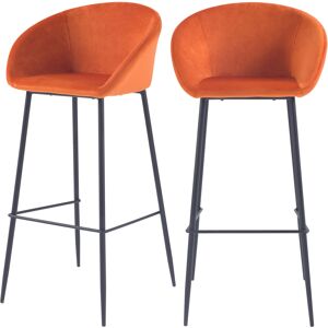 Rendez-Vous Deco Chaise de bar 75 cm en velours orange (lot de 2)