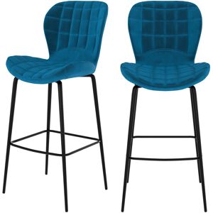 Rendez-Vous Deco Chaise de bar 75 cm en velours bleu (lot de 2)