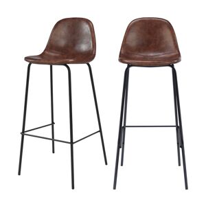Rendez-Vous Deco Chaise de bar 75 cm en cuir synthetique marron (lot de 2)