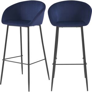 Rendez-Vous Deco Chaise de bar 75 cm en velours bleu (lot de 2)