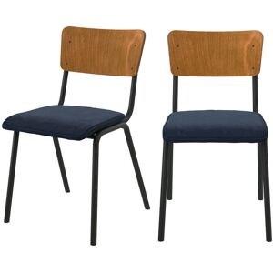 Rendez-Vous Deco Chaise en bois fonce et velours bleu (lot de 2)