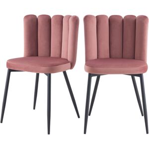 Rendez-Vous Deco Chaise en velours rose et pieds en metal noir (lot de 2)