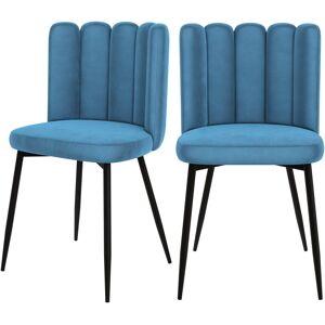 Rendez-Vous Deco Chaise en velours bleu et pieds en metal noir (lot de 2)