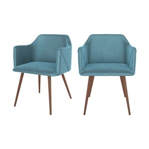 Rendez-Vous Deco Chaise avec accoudoirs en velours bleu (lot de 2)