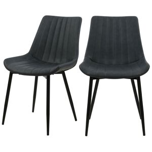 Rendez-Vous Deco Chaise en cuir synthetique gris fonce et metal noir (x2)