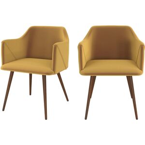 Rendez-Vous Deco Chaise avec accoudoirs en velours jaune moutarde (lot de 2)