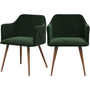 Rendez-Vous Deco Chaise avec accoudoirs en velours vert fonce (lot de 2)