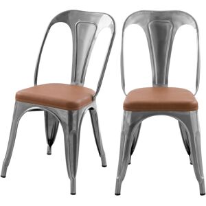 Rendez-Vous Deco Chaise en metal chrome et cuir synthetique marron (lot de 2)