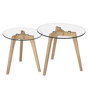 Rendez-Vous Deco Tables basses rondes en verre et bois d'hevea (lot de 2)