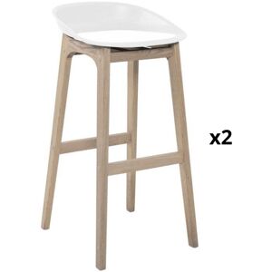 Mob In Tabourets d'ilot 65cm pieds chene assise plastique blanc - Lot de 2