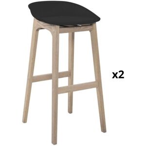 Mob In Tabourets d'ilot 65cm pieds chene assise plastique noire - Lot de 2