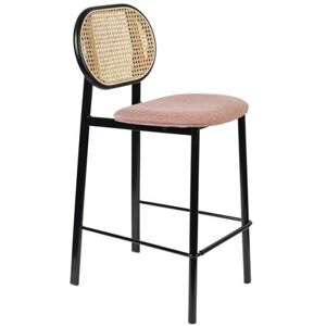 Zuiver Tabouret de bar en tissu et cannage 65cm rose