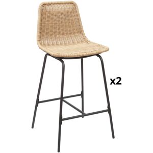 Mob In Lot de 2 tabourets d'ilot 65 cm en metal et rotin synthetique Naturel