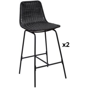 Mob In Lot de 2 tabourets de bar en metal et rotin noir 65 cm KUTA