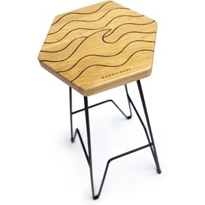 Woodstache Tabouret bar en chene massif gravure Wave H79 cm