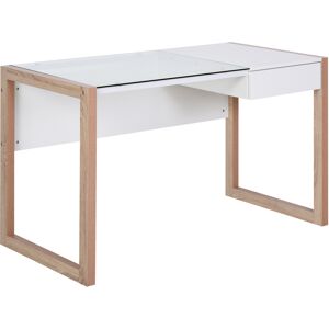 Homcom Bureau informatique contemporain tiroir verre aspect bois blanc