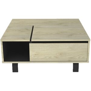 Calicosy Table basse plateau relevable et coffre interieur - Effet Bois et Noir