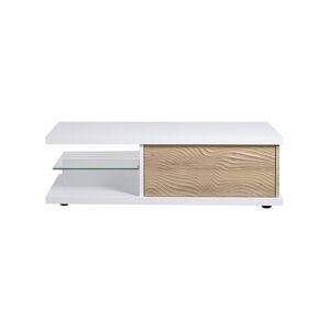 Calicosy Table basse 1 Tiroir large - Blanc et effet Bois