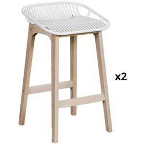 Mob In Tabourets d'ilot 65 cm pieds chene assise plastique blanche -Lot de 2