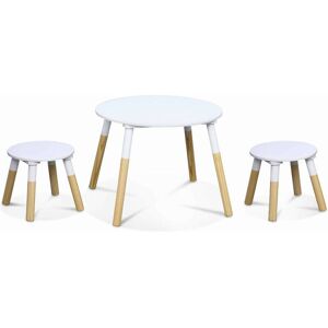 sweeek Table ronde et deux tabourets pour enfants naturel blanc