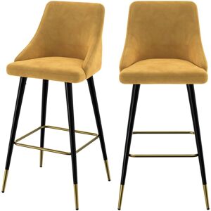 Rendez-Vous Deco Chaise de bar en velours jaune curry 77.5 cm (lot de 2)