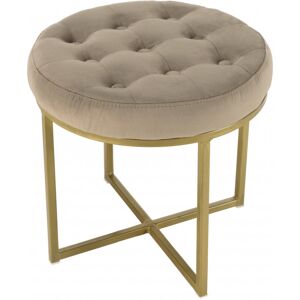 MACABANE Tabouret velours taupe avec boutons pieds croises metal dore