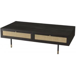 MACABANE Table basse en pin noire 4 tiroirs cannage L140