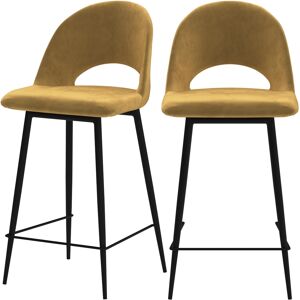 Rendez-Vous Deco Chaise pour îlot central 65 cm en velours jaune (lot de 2)