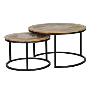 GINER Y COLOMER Table basse en bois de manguier et pieds en metal naturel et noir