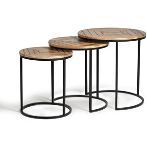 GINER Y COLOMER Set de 3 tables en manguier massif avec details en marqueterie