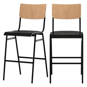 Rendez-Vous Deco Chaise pour îlot central 66 cm en bois clair et noir (lot de 2)