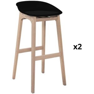 Mob In Tabourets d'ilot 75cm pieds chene assise plastique noire - Lot de 2