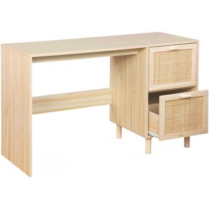 sweeek Bureau decor bois et cannage, 120cm, 2 tiroirs