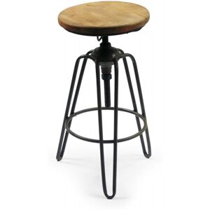 Wadiga Tabouret de bar style tabouret d'usine en metal noir et bois