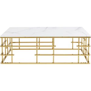 Kare Design Table basse en verre effet marbre blanc et acier dore
