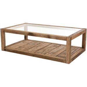 MACABANE Table basse 1 plateau verre 1 plateau bois en pin recycle L140