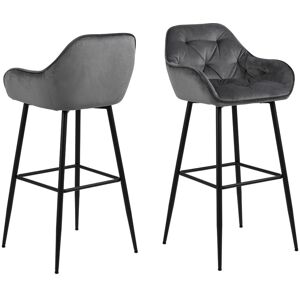 Hellin Lot de 2 tabouret haut avec accoudoirs en velours et metal