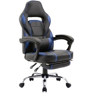 Happy Garden Fauteuil de bureau gamer en simili cuir noir et bleu