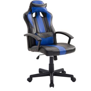 Happy Garden Fauteuil de bureau gamer en simili cuir noir et bleu