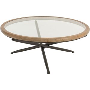 Hellin Table basse ronde plateau verre et bois D100