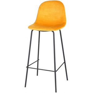 Wadiga Tabouret de bar metal noir et assise velours jaune