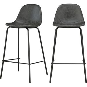 Rendez-Vous Deco Chaise pour îlot central 65 cm en cuir synthetique gris/noir (x2)