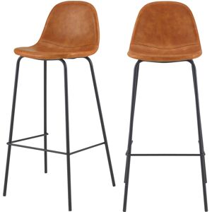 Rendez-Vous Deco Chaise de bar 75 cm en cuir synthetique camel (lot de 2)