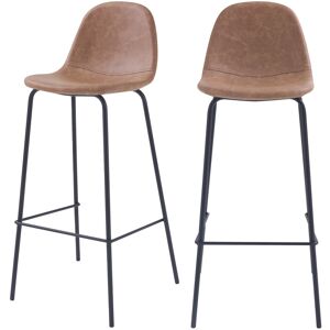 Rendez-Vous Deco Chaise de bar 75 cm en cuir synthetique marron clair (x2)