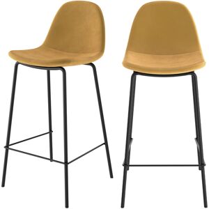 Rendez-Vous Deco Chaise pour îlot central 65 cm en velours jaune (lot de 2)