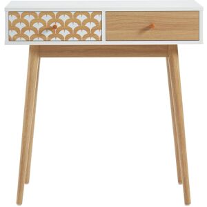 Baita Console blanc et effet bois et chene 2 tiroirs 80cm