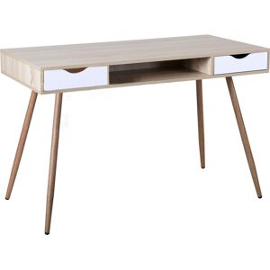 Urban Meuble Bureau console a tiroirs au style scandinave blanc et bois