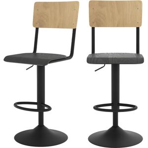 Rendez-Vous Deco Chaise de bar reglable 60/80cm en bois clair et noir x2